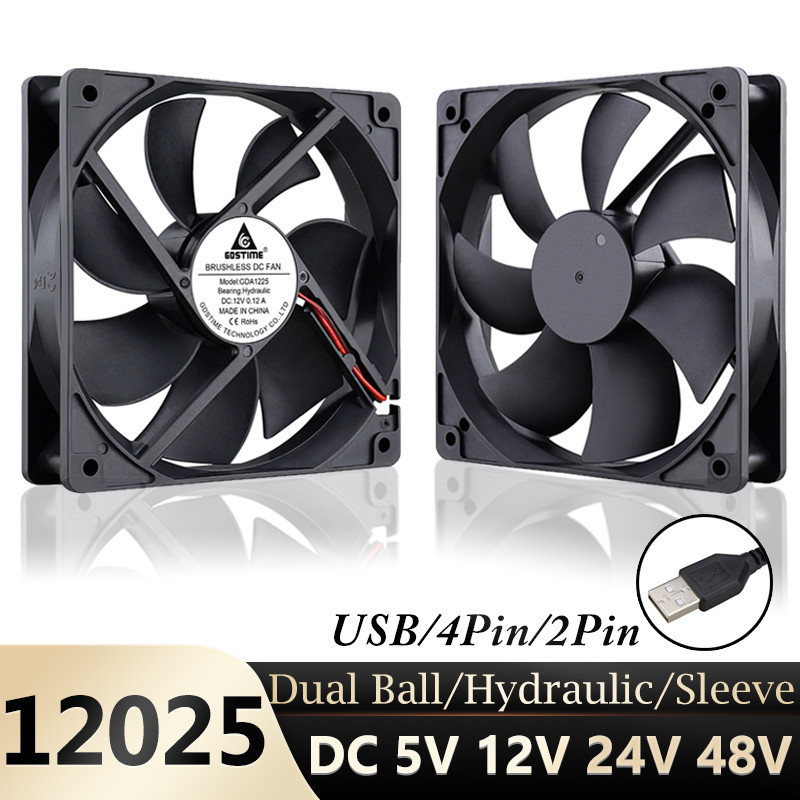 BELI SEKARANG Gdstime 120mm USB PC Fan 5V 12V 24V 48V 12cm DC Brushless Cooling Fan 12025 2PIN 3PIN 