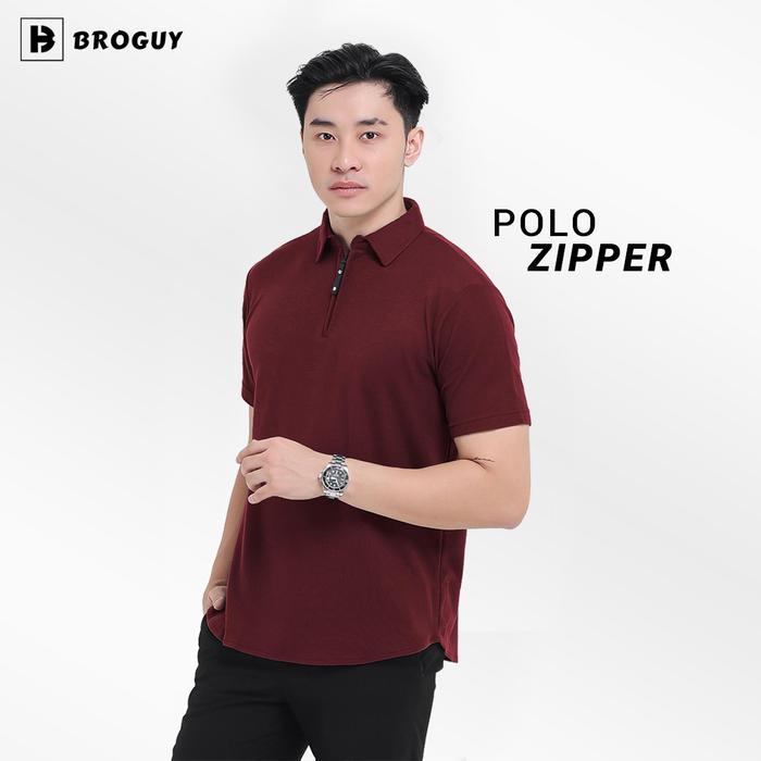BROGUY Kaos Polo Shirt Pria Kerah Lengan Pendek Zipper Casual Distro Maroon