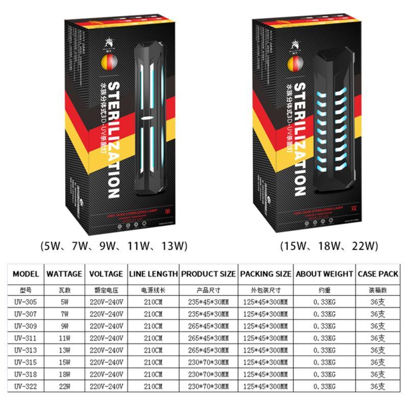 UV Germicidal Lamp Submersible Germicidal Light Aquarium Ultraviolet Alga Removal Lamp Amphibious