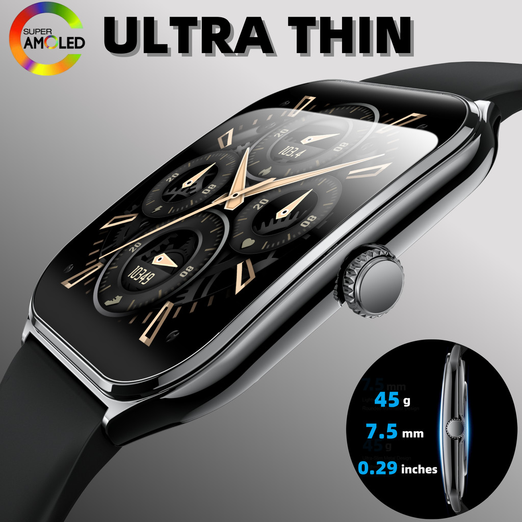 Fashion Ultra-Slim Amoled Smartwatch 1.96inch Curved BT Call Long Battery Life Fitness Watches Men