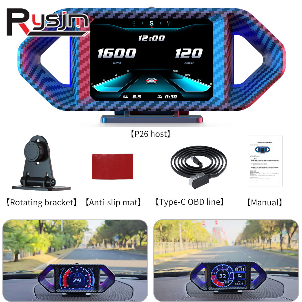 Auto Obd2 Hud Head Up Display P26 Obd2 Hud Gps Speedometer Rpm Slope Meter Water Temperature Gauge