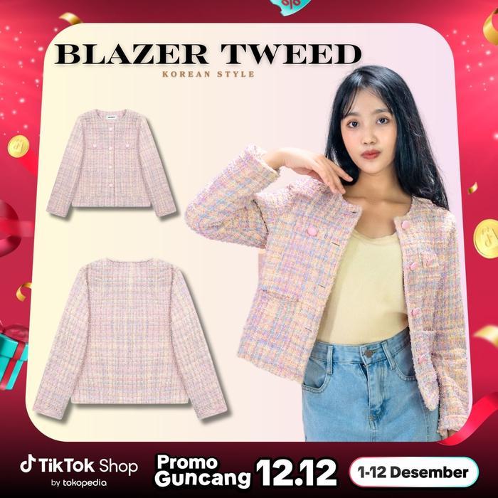 Folady - P456 Blazer Premium Tweed Rainbow Wanita Import Simple & Elegant Ala Korea Bahan Semi Wool