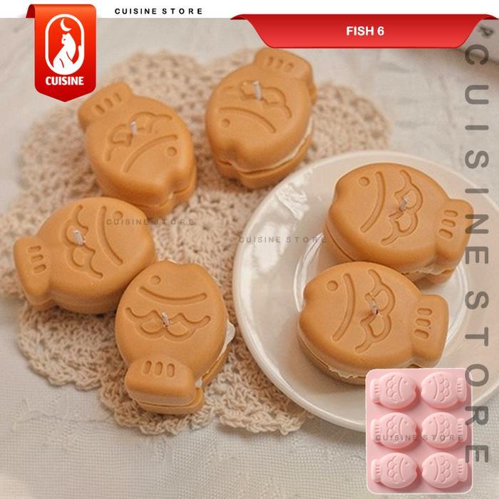 Cetakan Silikon Ikan Taiyaki Fish 6 Lubang / Cetakan Kue Bolu Coklat Puding Karakter Lucu Food Grade
