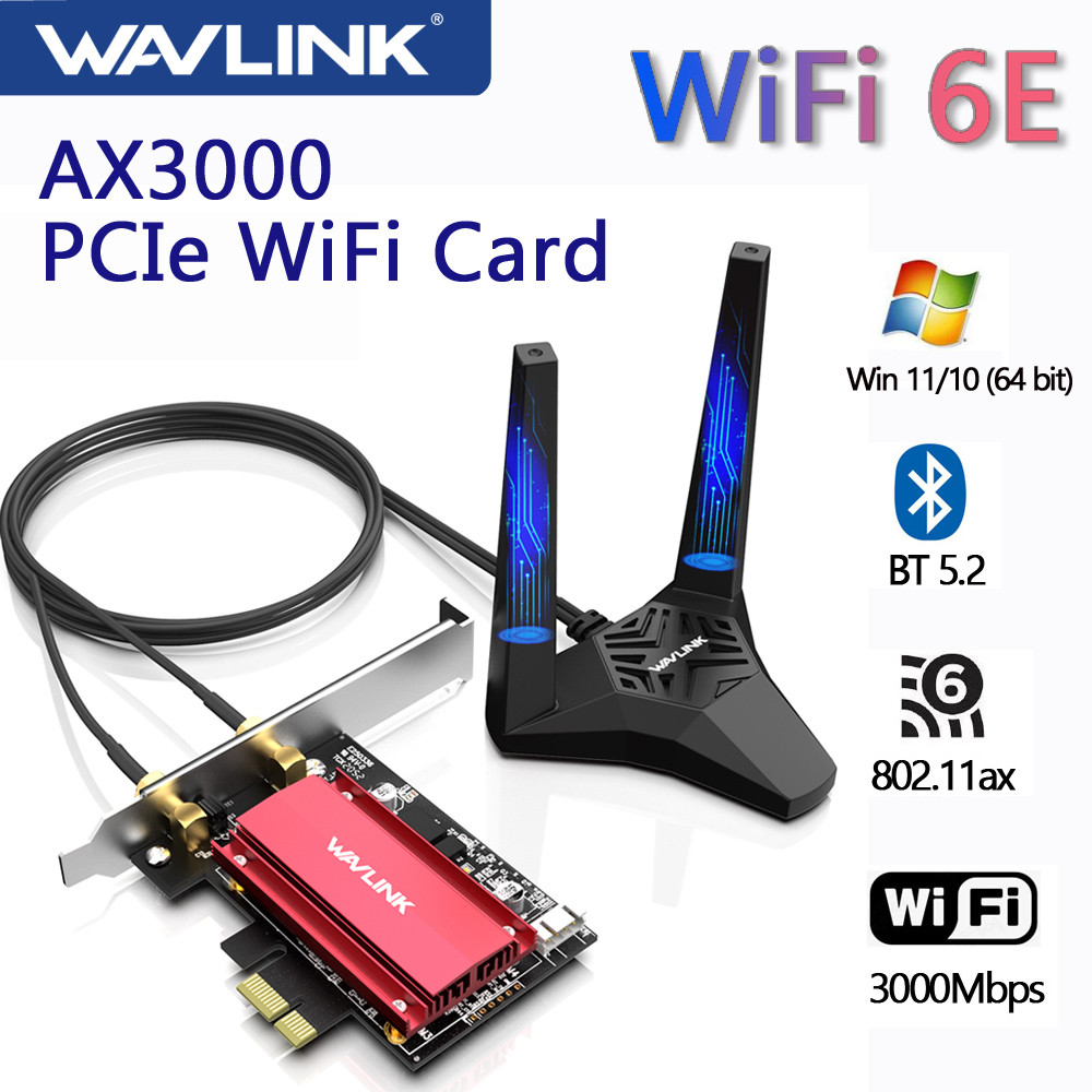 Wavlink AX3000 PCIe WiFi Adapter Wi-Fi 6E Tri-Band Bluetooth 5.2 Network Card Up to 3000Mbps For