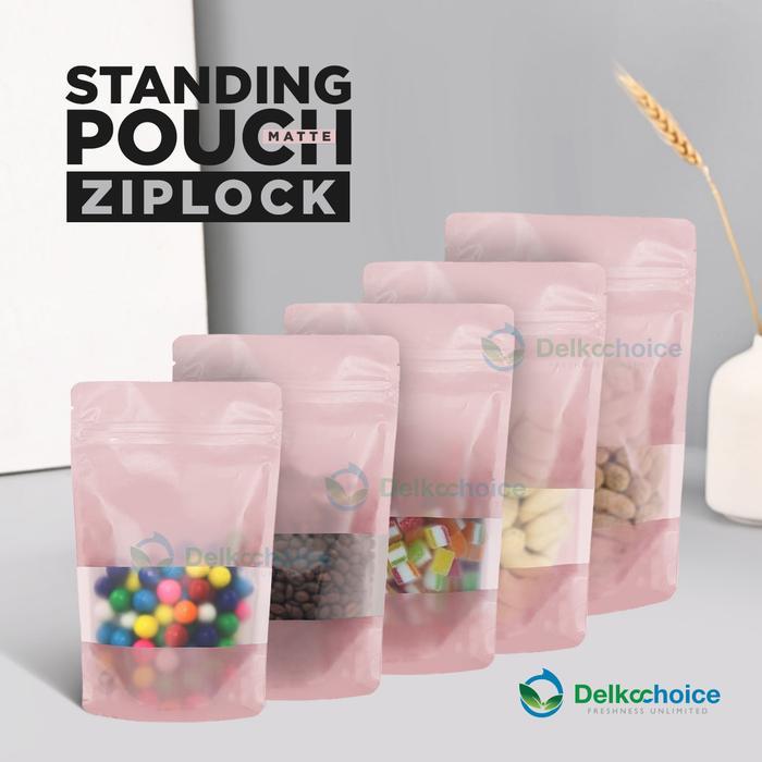 STANDING POUCH WINDOW ZIPLOCK PINK MATTE DELKOCHOICE