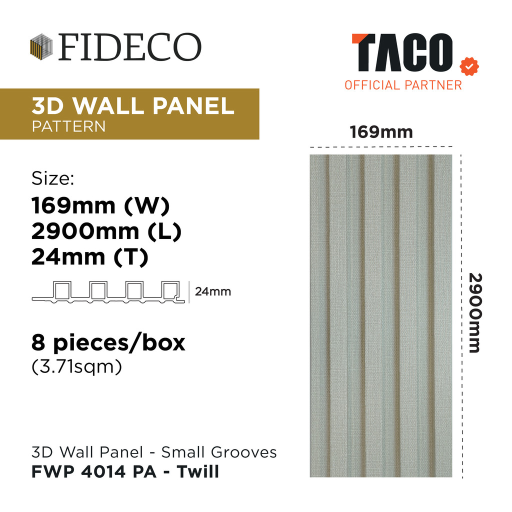 TACO FIDECO WPC 3D Wall Panel Small Grooves Motif Kayu Per 1 Lembar - FWP 4014 PA Twill