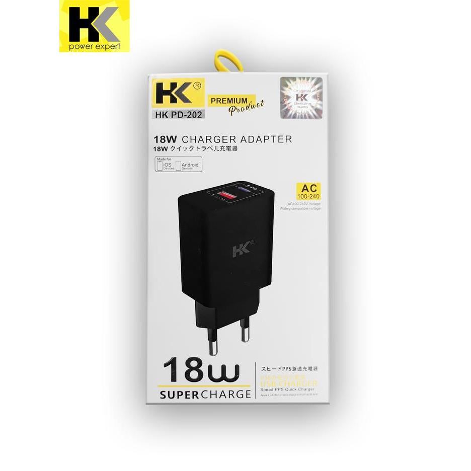 HK Adapter Charger PD-202 Fast Charging USB & Type C PD QC3.0 18W