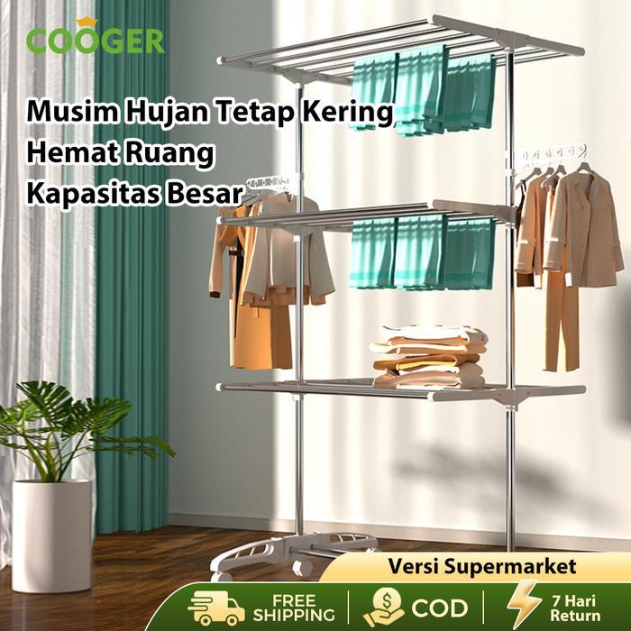. [COD] COOGER Rak Jemuran Aluminium untuk Handuk Baju 4 Susun Besi Pakaian Pipa Jemuran Besi