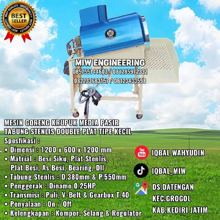 PROMO MURAH MESIN GORENG KRUPUK PASIR TABUNG STENLIS DOUBLE PLAT LENGKAP KOMPOR SELANG REGULATOR &