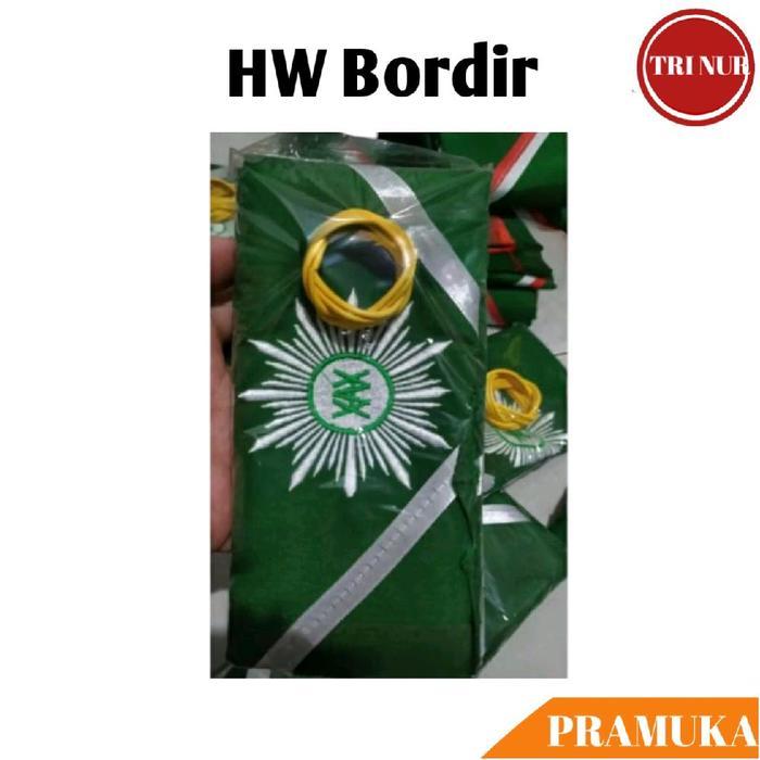1Set Hasduk HW + Ring Rotan (Bordir) / Dasi HW Pramuka / Hasduk HW Pramuka / Hasduk HW Bordir + Ring