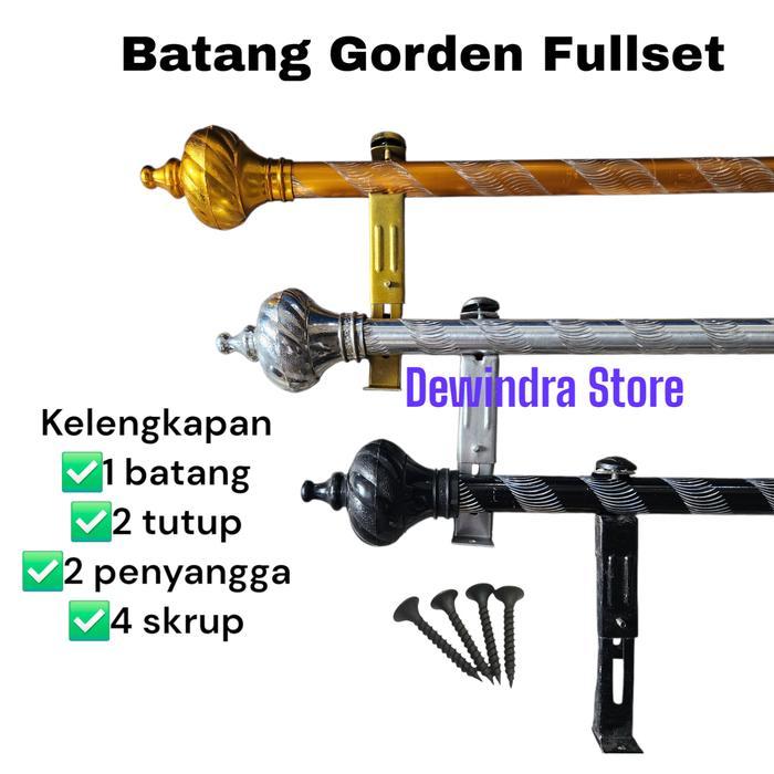Batang Tiang Gorden 50 - 300 Cm Gagang Hordeng Jendela Pintu Full Set