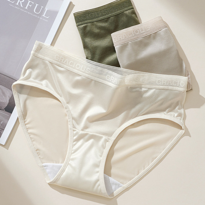 Women Ice Silk Satin Solid Underwear Simple Style Smooth Soft Breathable Panties Elasticity Summer