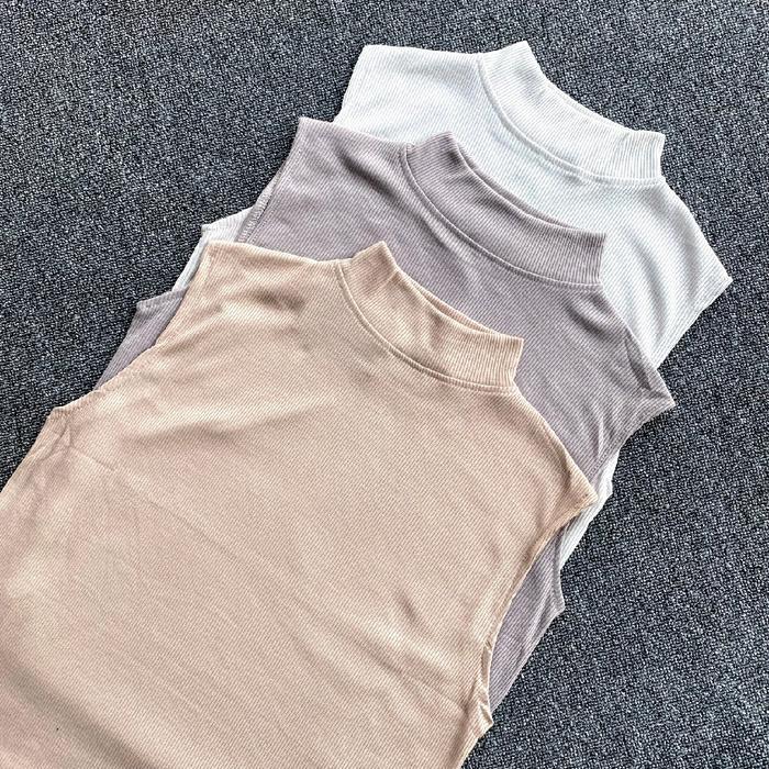 Inner Turtleneck Tanpa Lengan / Baju Dalaman Wanita Manset Buntung Rib Knit