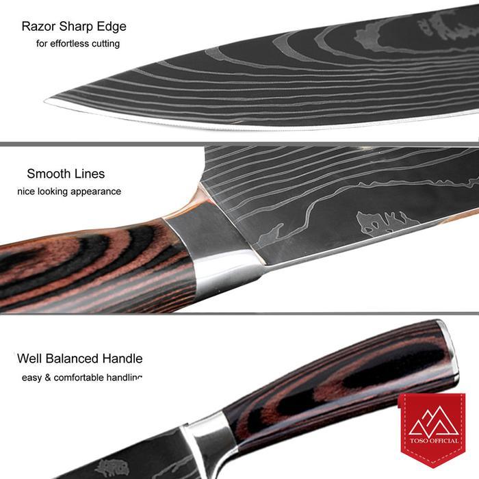 PISAU DAPUR CHEF KNIFE DAMASCUS PATTERN - 7 INCH SANTOKU CLEAVER KNIFE