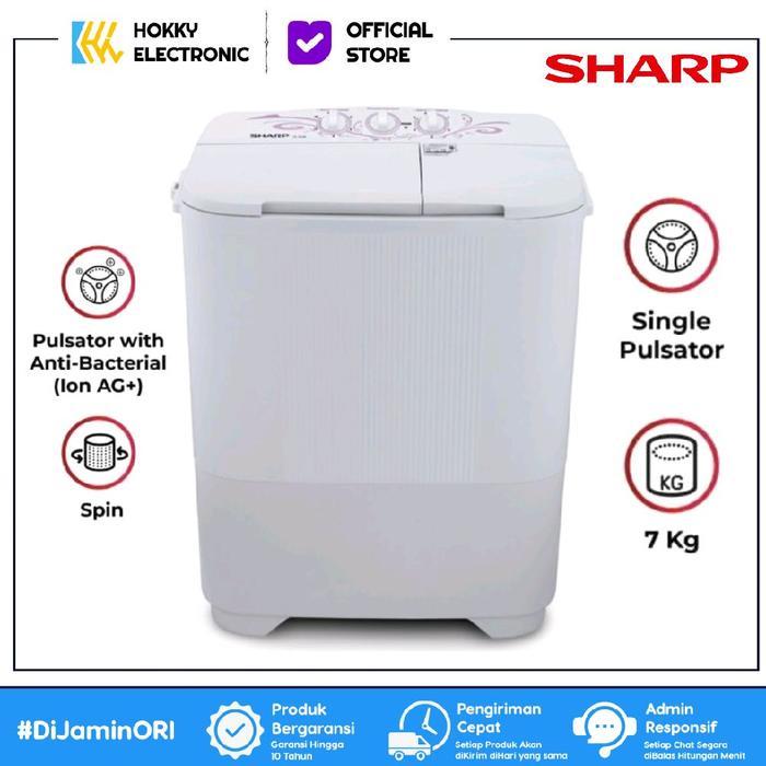 SHARP MESIN CUCI 2 TABUNG ES-T80MW-PH/HK/BK 8kg