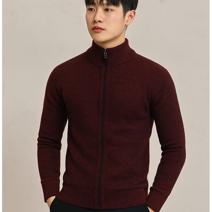 sweater rajut resleting full twes premium cowok Pria Knitwear Panjang Cardigan Tebal Kardigan Hitam