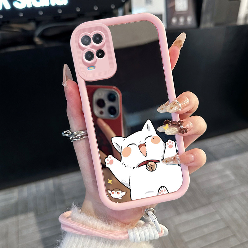 Casing Hp untuk OPPO A54 Case Casing kucing lucu pola Silikon Softcase Kasing HP tali gantung Cesing