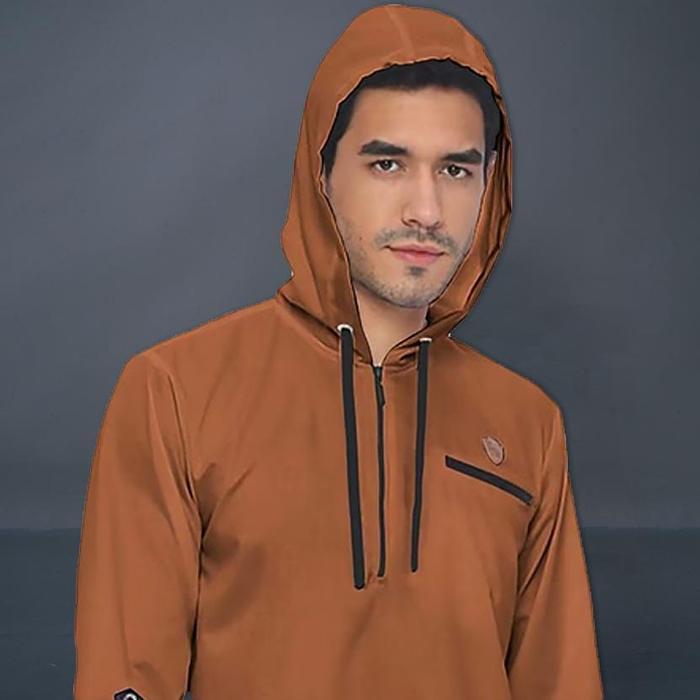 Jubah Gamis Hoodie Pria Dewasa Lengan Pendek Modern Biru Navy