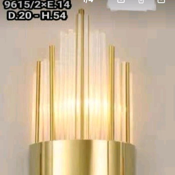 Lampu Dinding Hias Kristal Chandelier Minimalis Modern Kamar Tidur Ruang Tamu Besi Gold 2 Lampu
