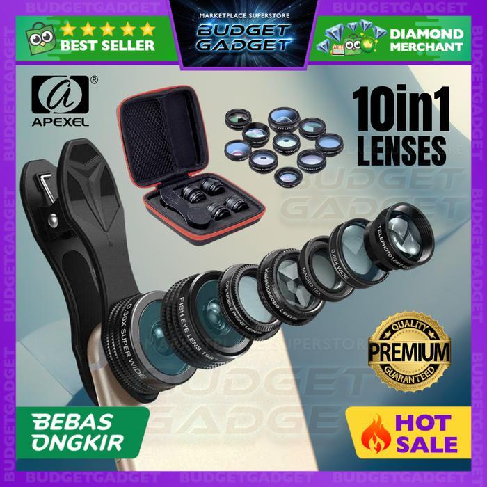 Apexel 10 In 1 Lensa Smartphone Super Lengkap + Filter- Apl-Dg10 Populer