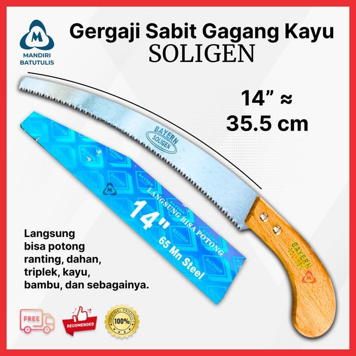 Gergaji Lengkung - Gergaji Sabit 14" SOLIGEN Gagang Kayu - Gergaji Dahan Kayu Pruning Saw -