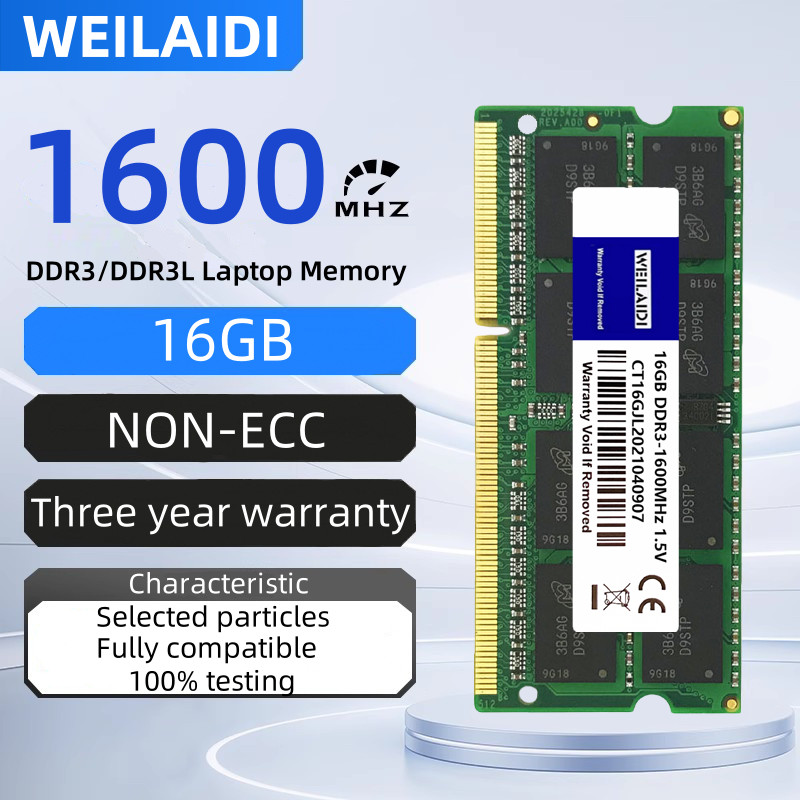 DDR3 DDR3L 16GB 1600MHZ Laptop RAM Memory PC3L-12800 SODIMM 1.35V CL11 2Rx8 204Pin Non-ECC