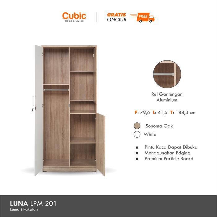 Cubic Lemari Pakaian Minimalis / Lemari Baju 2 Pintu / Luna Lpm 201