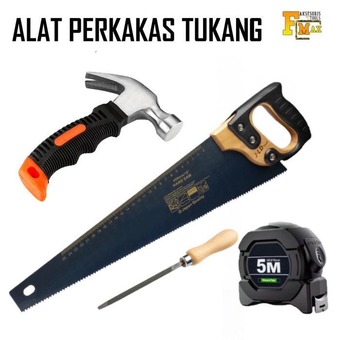 Paket Alat Tukang Lengkap 4in1 / Set Pertukangan/ Gergaji Kayu Kikir Palu Meteran