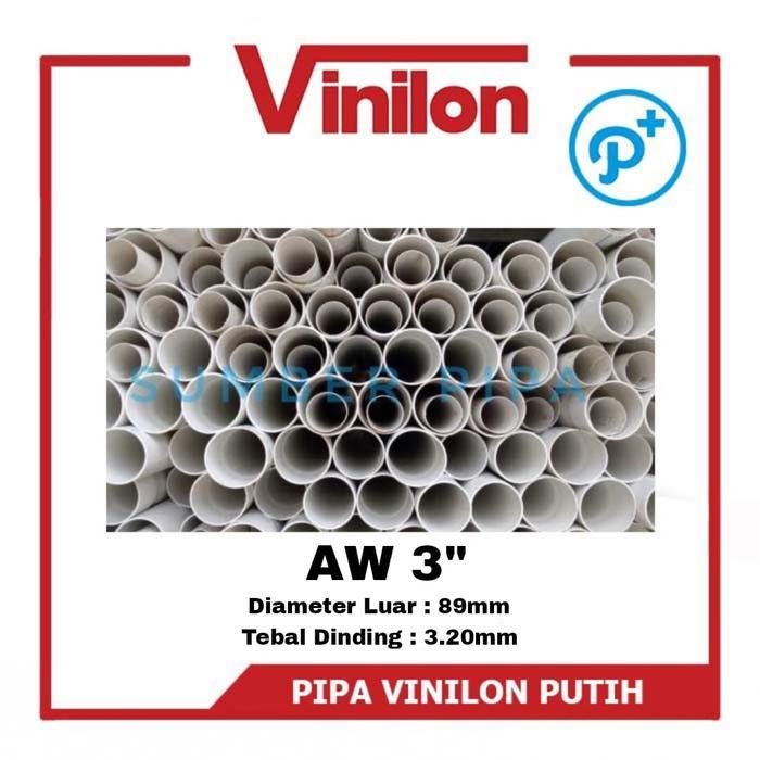 TEREMURAHTERLARIS READY SILAHKAN DIORDER PIPA PVC VINILON PUTIH AW 3" - PARALON 3 INCH PANJANG 4M