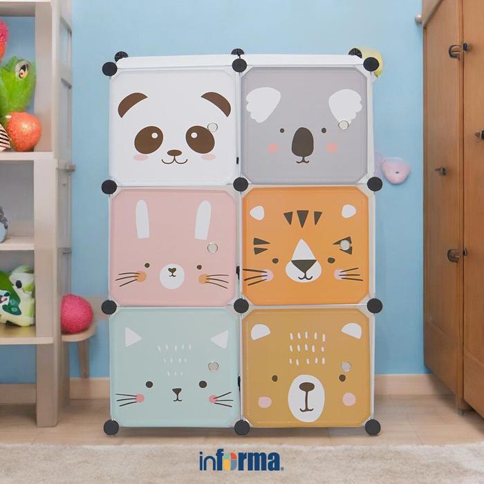 Informa Lemari Pakaian Plastik Multifungsi Animals Series Kotak Mainan Rak Buku Anak Tempat
