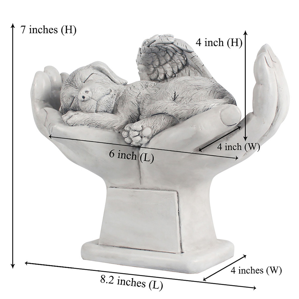 Personalized Dog Pet Grave Markers Memorial Angel Statue Stone with in God's Hands, Dog Pet