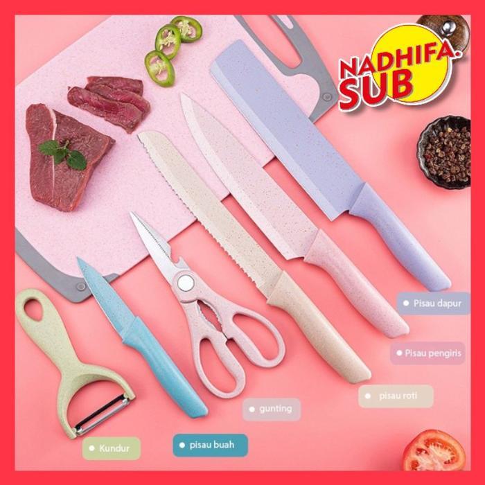 Pisau Dapur Set 6 In 1 Kitchen Knife / Pisau Set / Stainless Knife / Pisau Roti Polypropylene