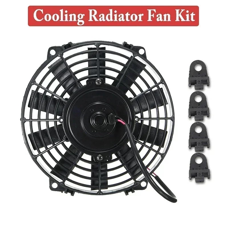 Kipas Radiator Universal Slim 8 9 10 12 14 Inch Tipe Tarik Udara dengan Kit Pemasangan 12V 80W 2100R