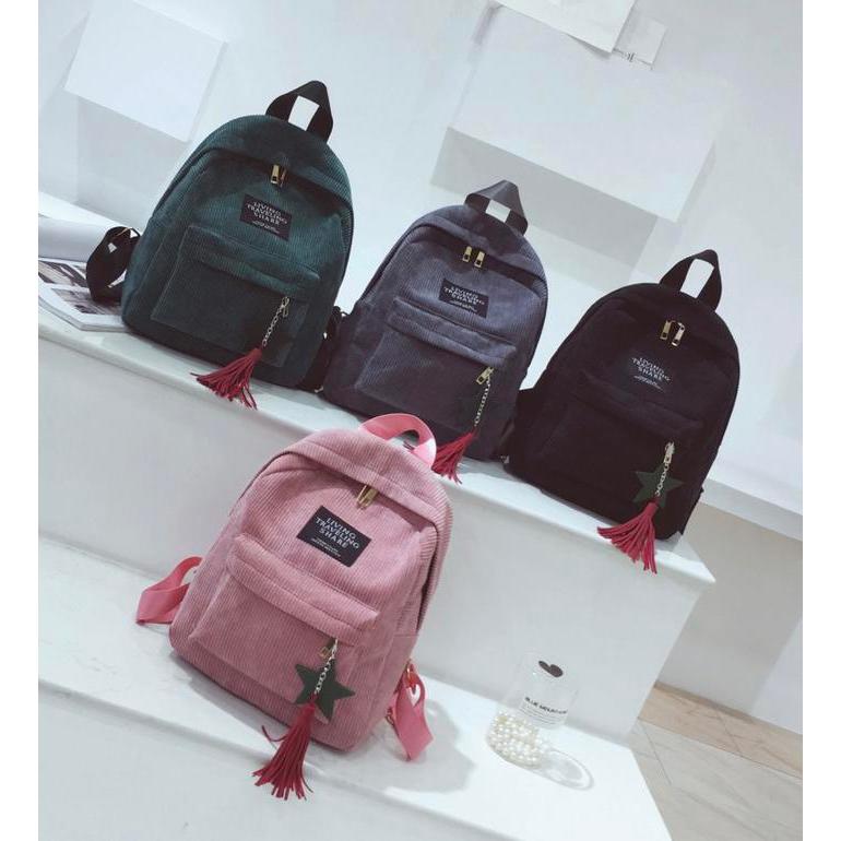 Hody Bag - Tas Ransel Sekolah Backpack Wanita Viral Bahan Corduroy Fashion Korea Style Aesthetic