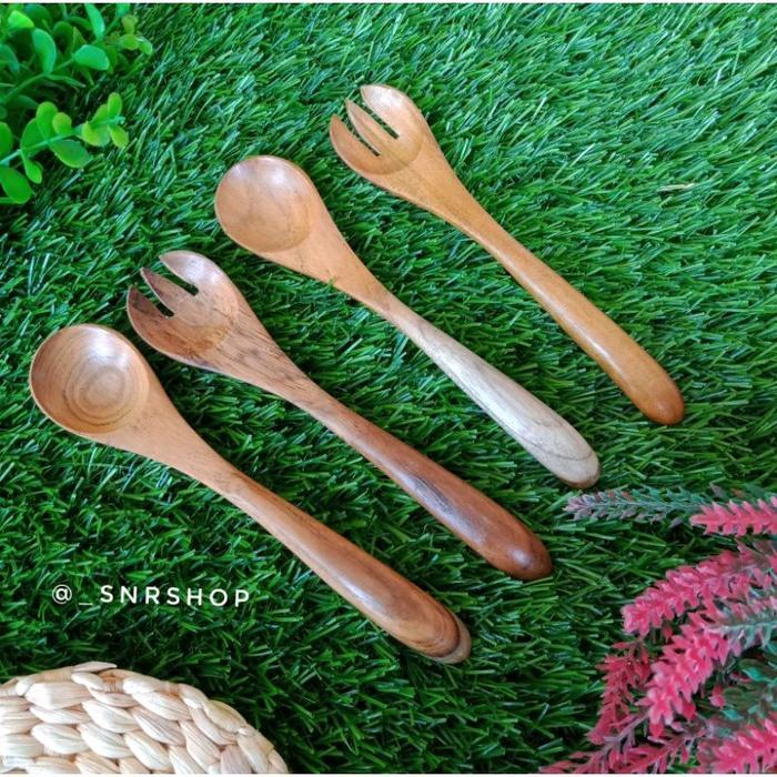 Sendok Korea dan garpu kayu jati sendok makan kayu Aesthetic