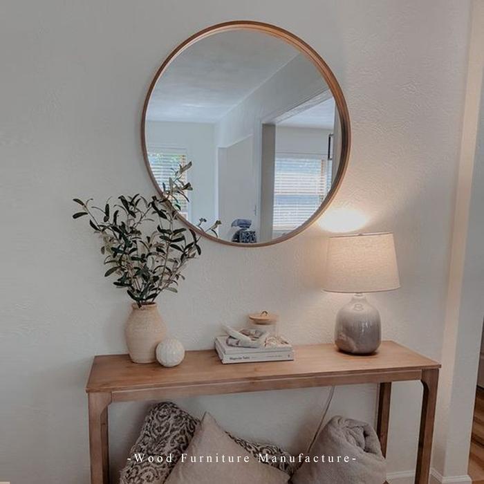 WOODELTA Cermin Bulat Besar Kayu Jati Roud Mirror Wastafel 80/90 Cm Kaca