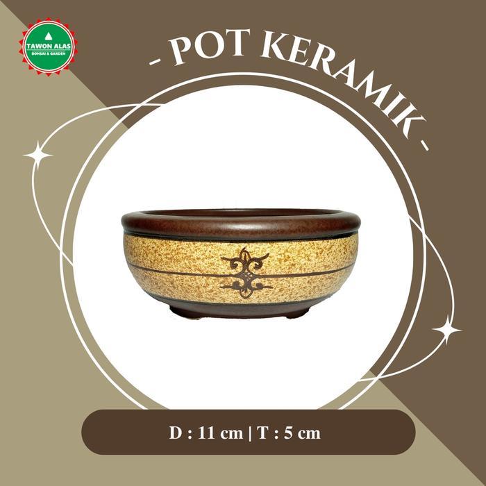 Little_Little_ Pot Bonsai Keramik Bulat Bundar Kecil Small Mini Mame Kaktus Sukulen Not Semen