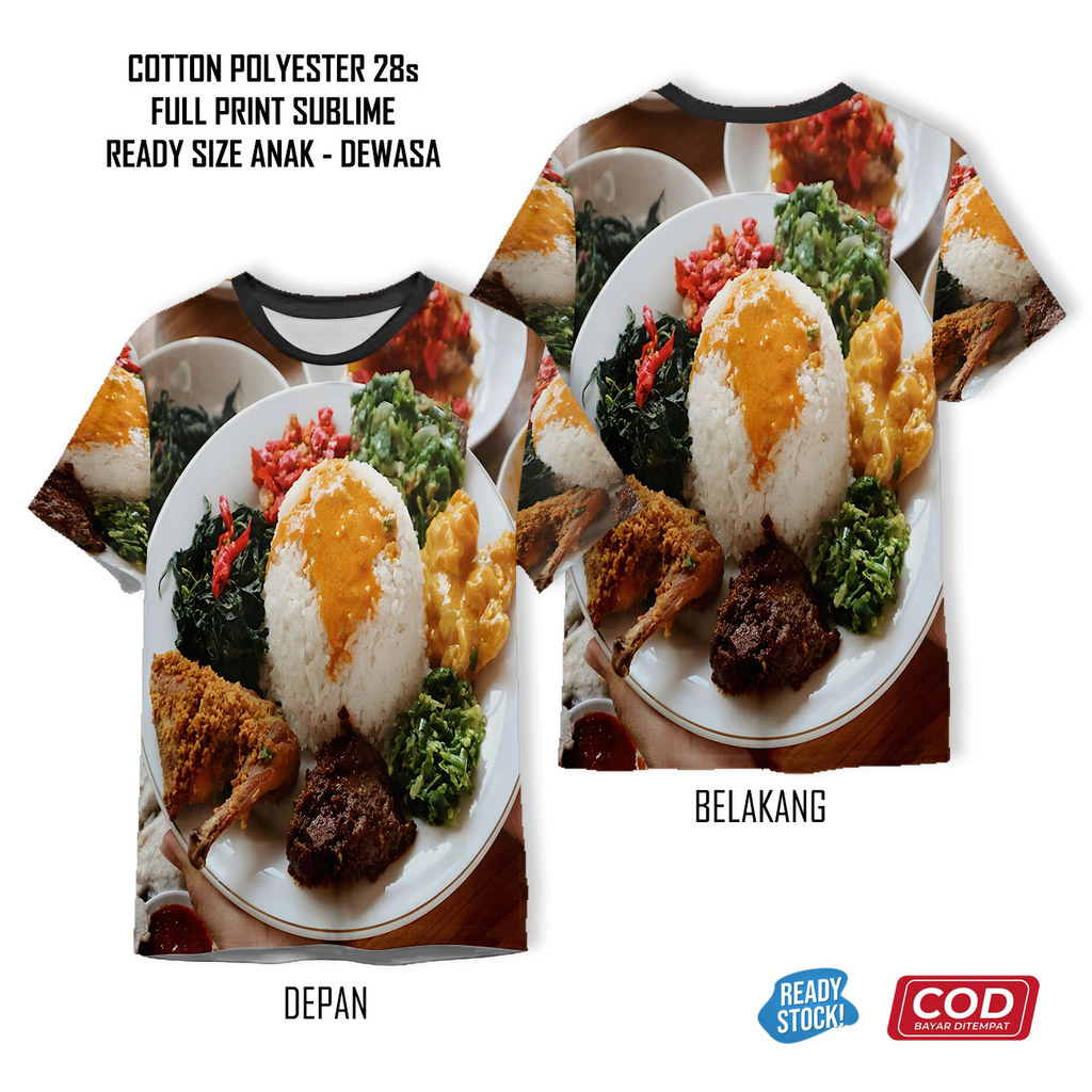 Kaos Nasi Padang Goreng Kuning Tumpeng Jamblang Naskun Nasgor Kuliner Full Printing Keren | Baju Mak