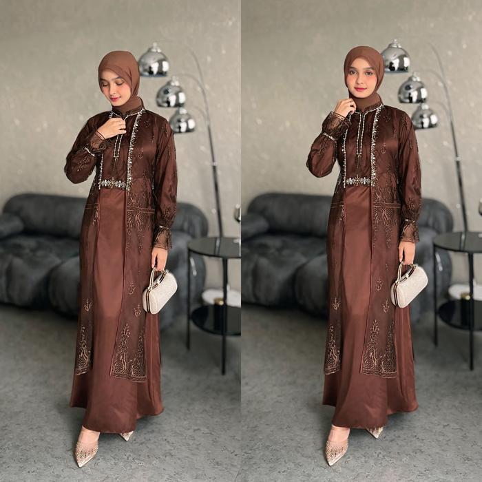 Hijablabel Quynh - Dress Kondangan Simpel Inner Outer Lepas Pasang - Gamis Payet Busui Kekinian