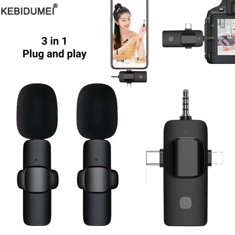 3in1 Wireless Microphone for iPhone Android Cameras Wireless Microphone for Interviews Vlog Noise