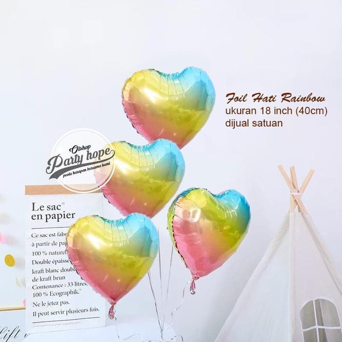 balon foil hati rainbow pastel / balon bentuk hati / balon foil love