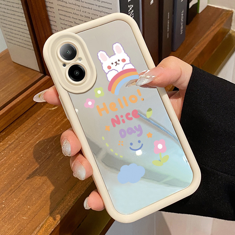 Casing Hp Untuk Realme C67 Realme 12 Lite Case Casing Graffiti pelangi kelinci Pola Kasus cermin tan