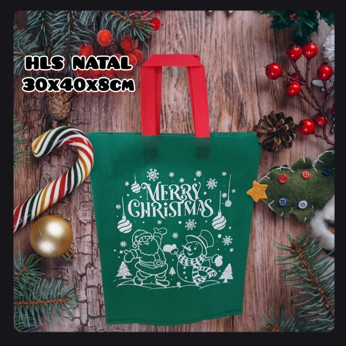 ( LUSINAN ) Tas Spunbond Kain Tali Merry Christmas Natal / Tas Laminasi Natal / Box Hampers