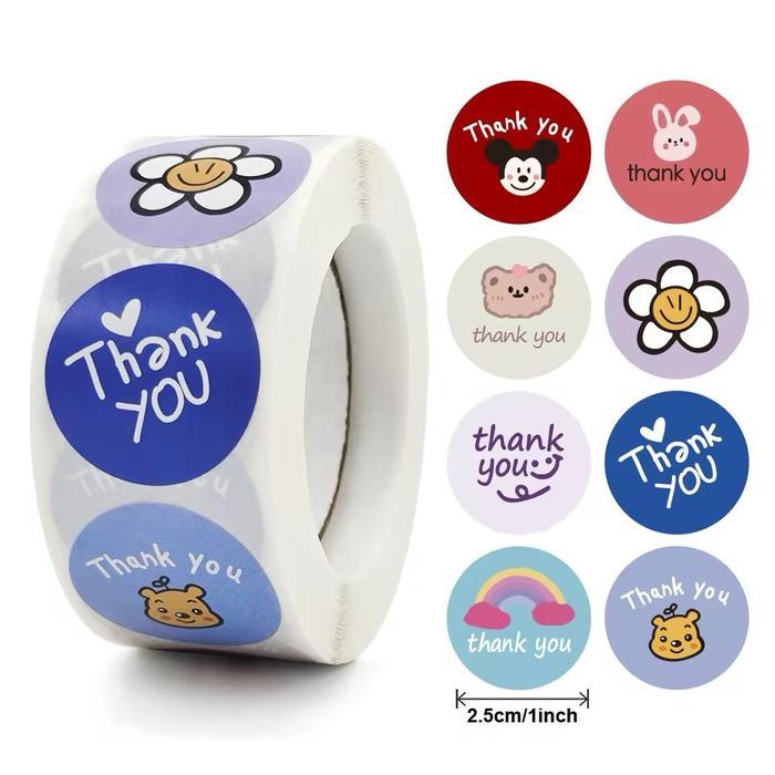 500pcs Sticker Thank You Roll Stiker Bulat Label Terima Kasih Ucapan Packing Makanan
