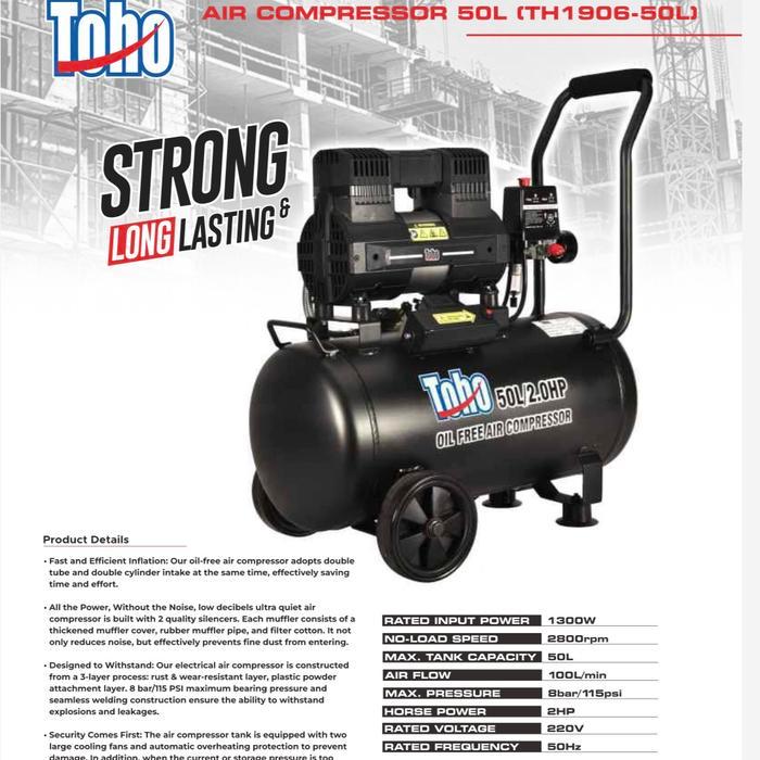 Kompresor Angin Listrik Oiless Silent 2HP 50 Liter TOHO