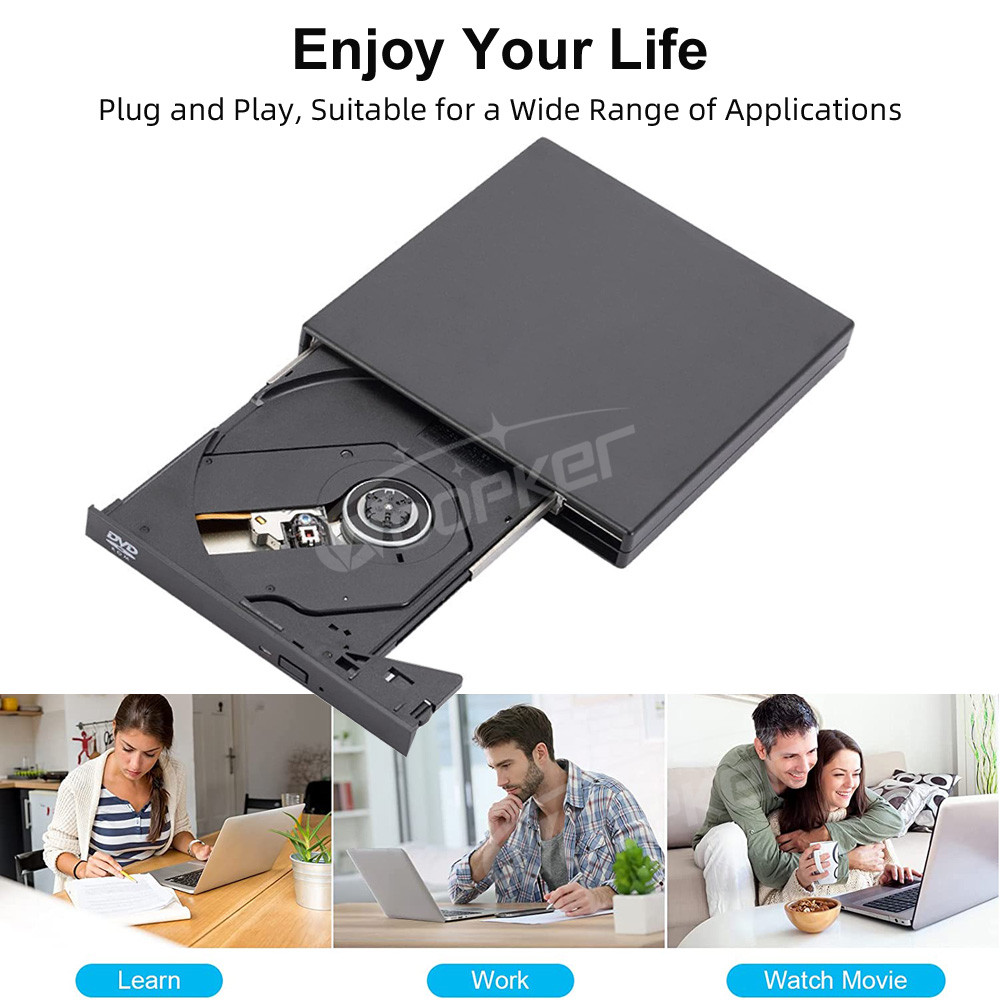 Woopker USB 2.0 External DVD Player CD Drive Mp3 Music Movies Portable Reader for Windows 7/ 8/ 10