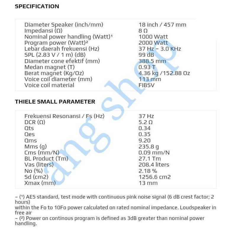 Speaker 18" Subwoofer Sub Woofer 18 Inch Acr Fabulous 113186 2000W Populer