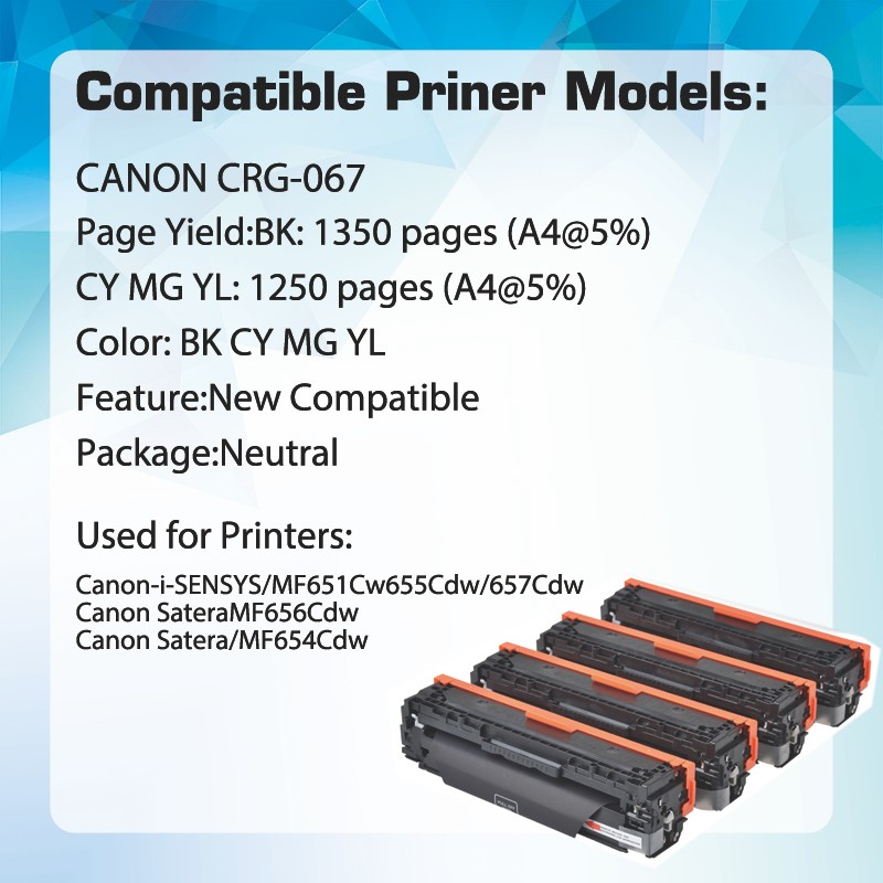 Qualicom CRG067 CRG-067 with chip compatible toner cartridge for CANON i-SENSYS MF651Cw 655Cdw