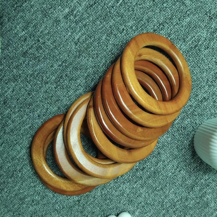 [Sepasang] Bahan Craft DIY Gagang Tas Kayu Model Ring / Handle Tas Kayu Bulat