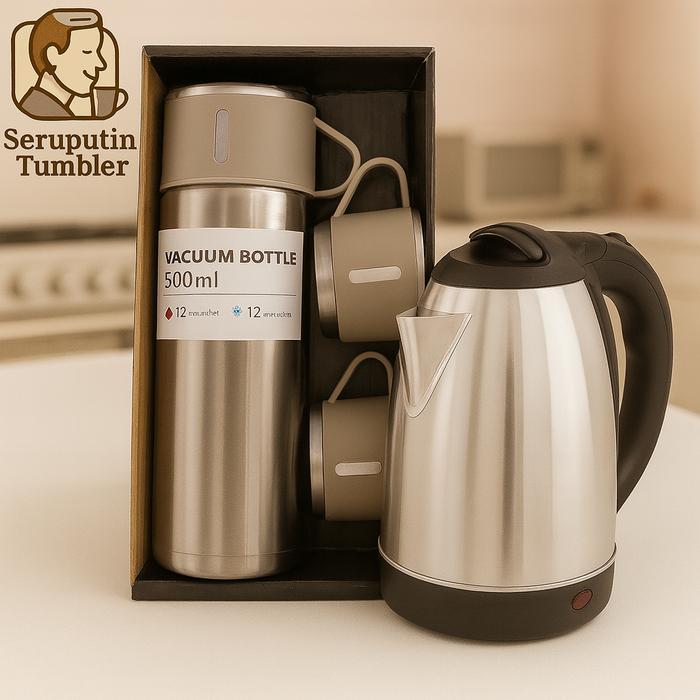 TEKO LISTRIK + TERMOS 500 ML SULTAN 3 CANGKIR PAKET LENGKAP